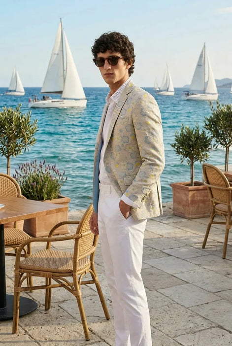 Aurelian Riviera Bloom - Sand & Gold Floral Resort Blazer