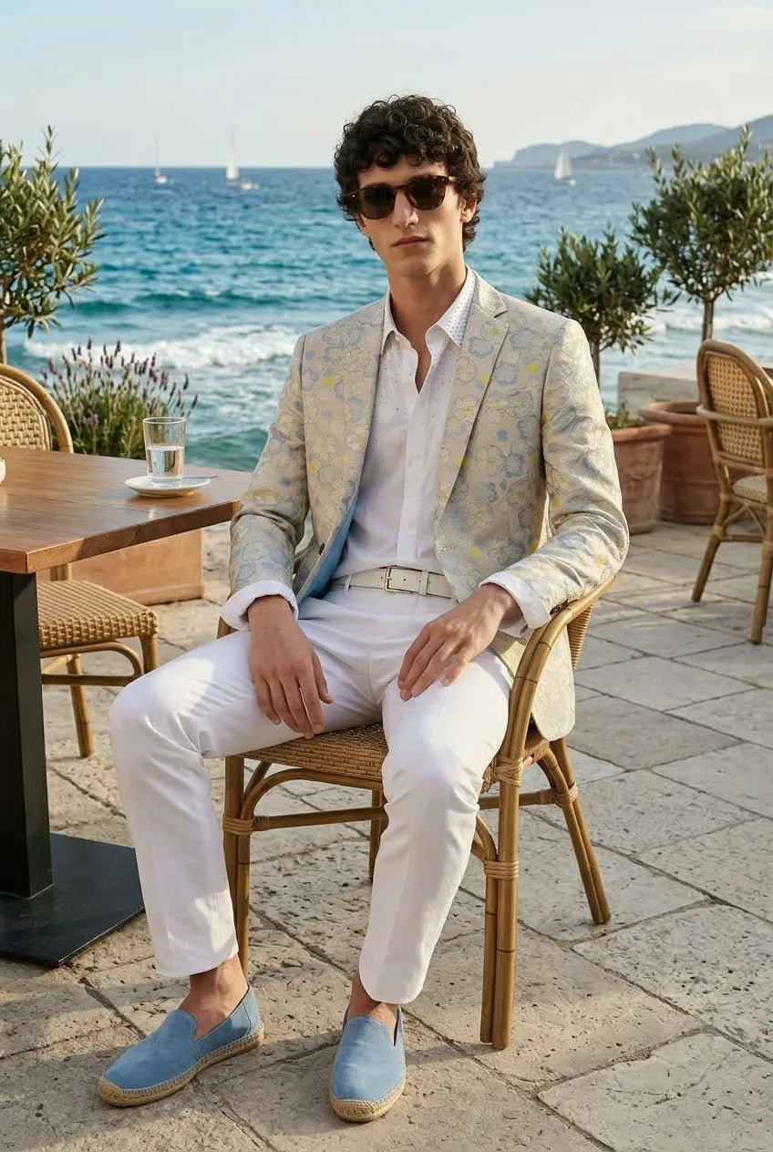 Aurelian Riviera Bloom - Sand & Gold Floral Resort Blazer