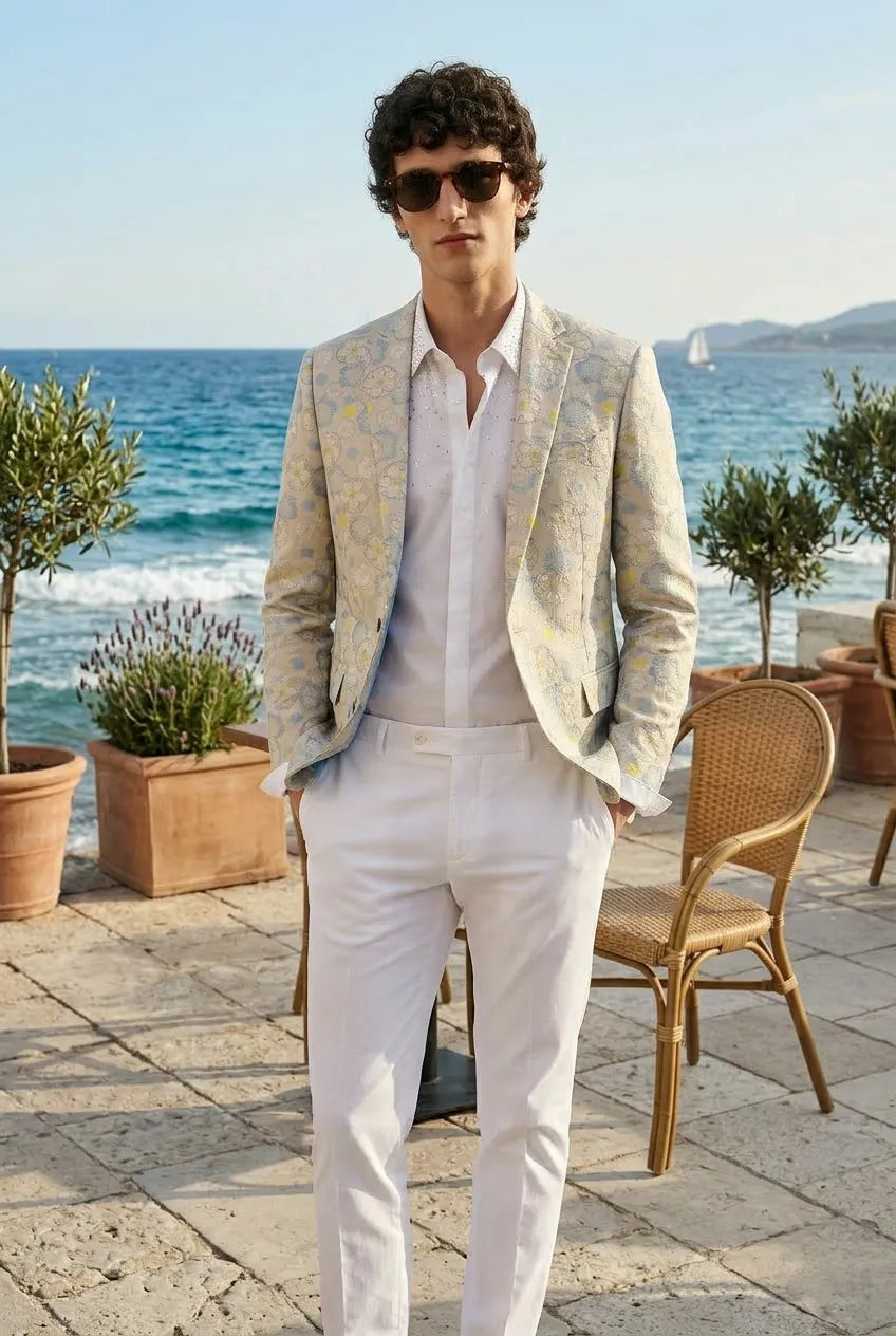 Aurelian Riviera Bloom - Sand & Gold Floral Resort Blazer