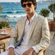 Aurelian Riviera Bloom - Sand & Gold Floral Resort Blazer