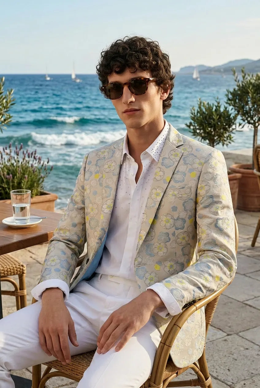 Aurelian Riviera Bloom - Sand & Gold Floral Resort Blazer