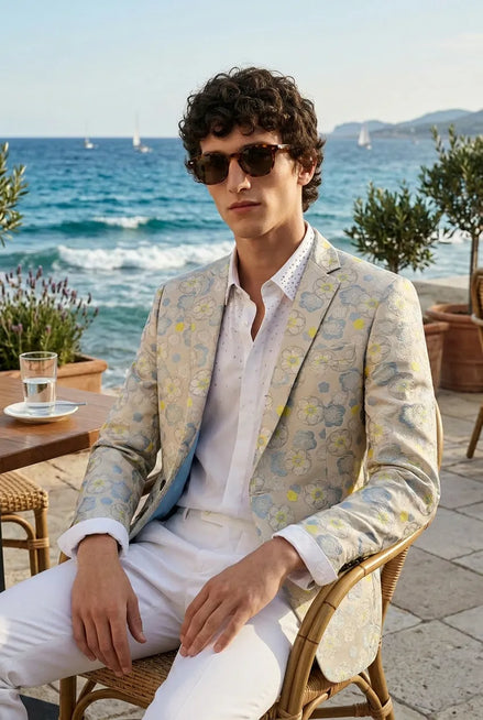 Aurelian Riviera Bloom - Sand & Gold Floral Resort Blazer