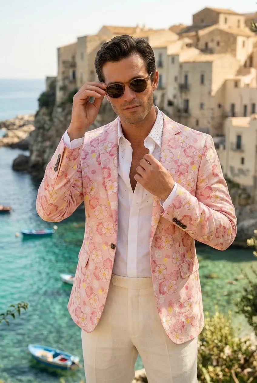 Amalfi Rose Serenity - Pink Floral Resort Blazer
