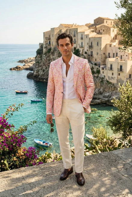 Amalfi Rose Serenity - Pink Floral Resort Blazer