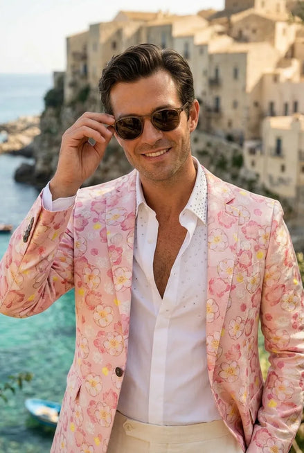 Amalfi Rose Serenity - Pink Floral Resort Blazer
