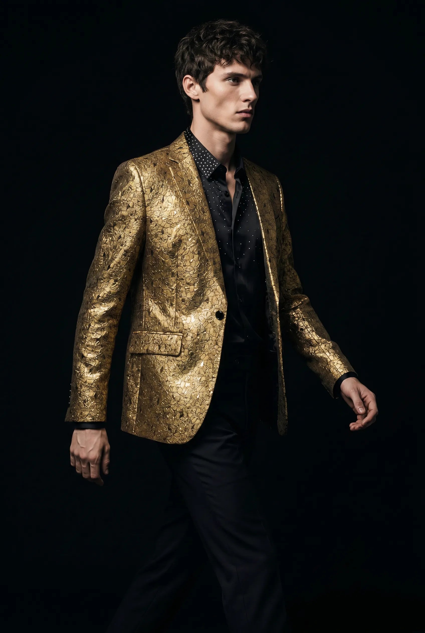 Solari Motif - Gold Distressed Jacquard Statement Jacket