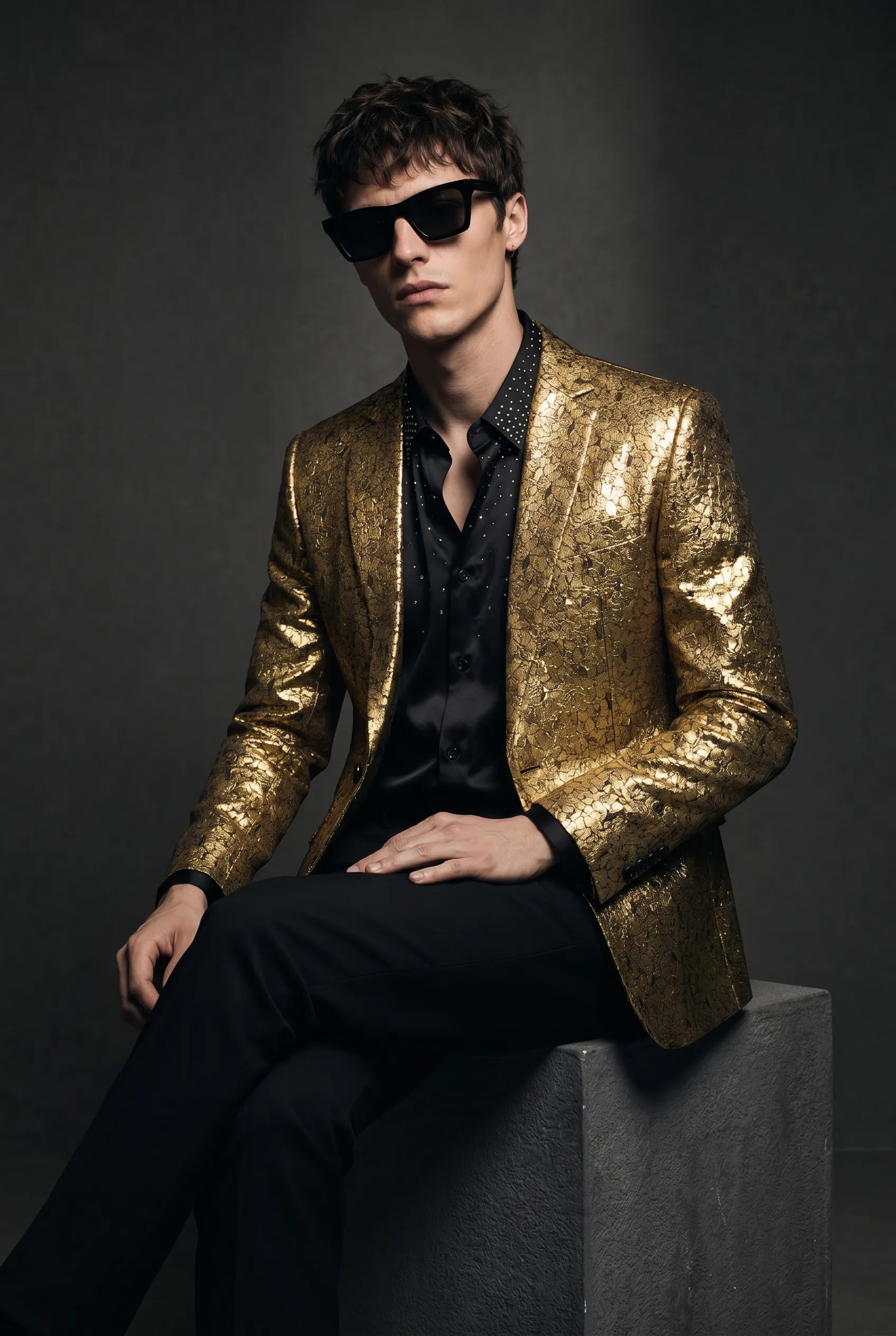 Solari Motif - Gold Distressed Jacquard Statement Jacket