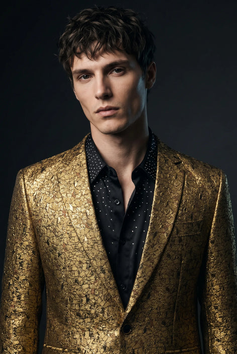 Solari Motif - Gold Distressed Jacquard Statement Jacket