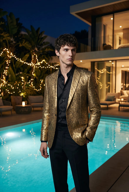 Solari Motif - Gold Distressed Jacquard Statement Jacket