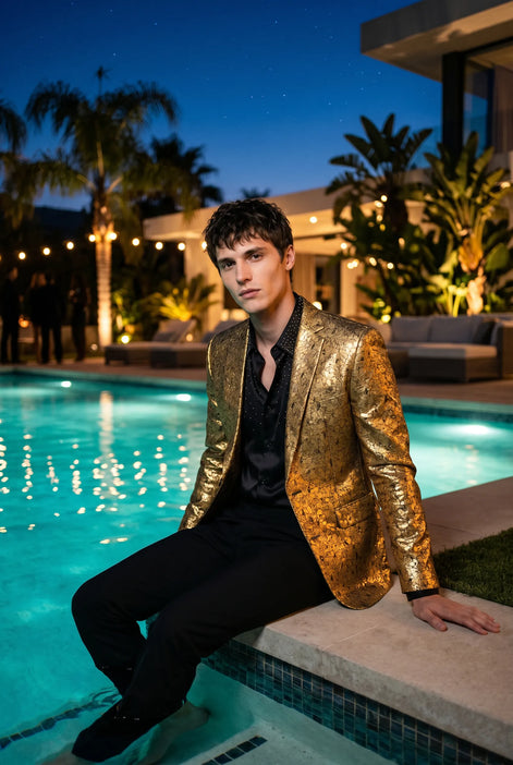 Solari Motif - Gold Distressed Jacquard Statement Jacket