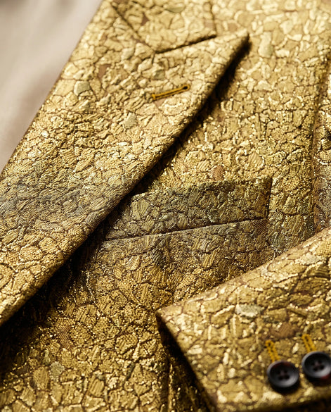 Solari Motif - Gold Distressed Jacquard Statement Jacket
