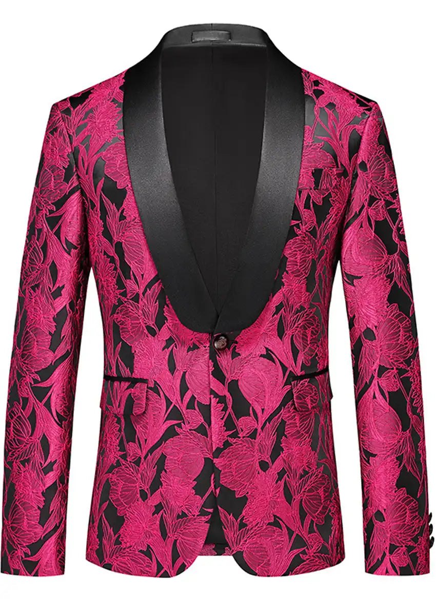 Men's Pink Jacquard Blazer One-button Shawl Lapel Jacket