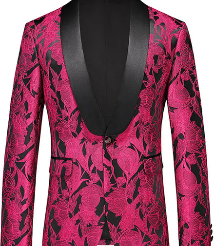 Men's Pink Jacquard Blazer One-button Shawl Lapel Jacket