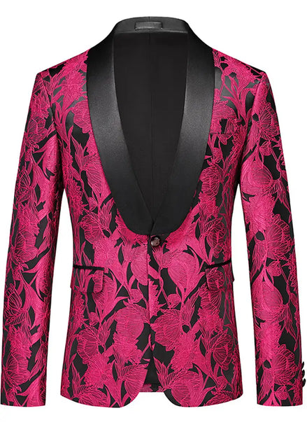 Men's Pink Jacquard Blazer One-button Shawl Lapel Jacket