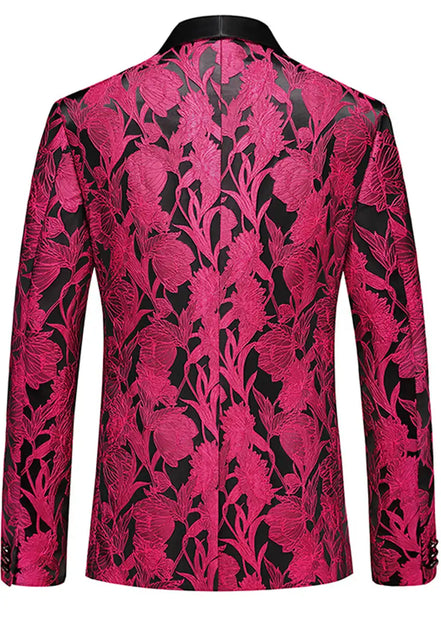 Men's Pink Jacquard Blazer One-button Shawl Lapel Jacket