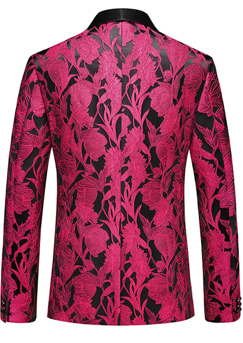 Men's Pink Jacquard Blazer One-button Shawl Lapel Jacket