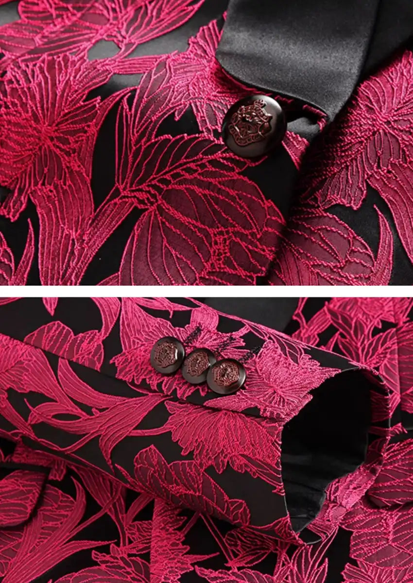 Men's Pink Jacquard Blazer One-button Shawl Lapel Jacket