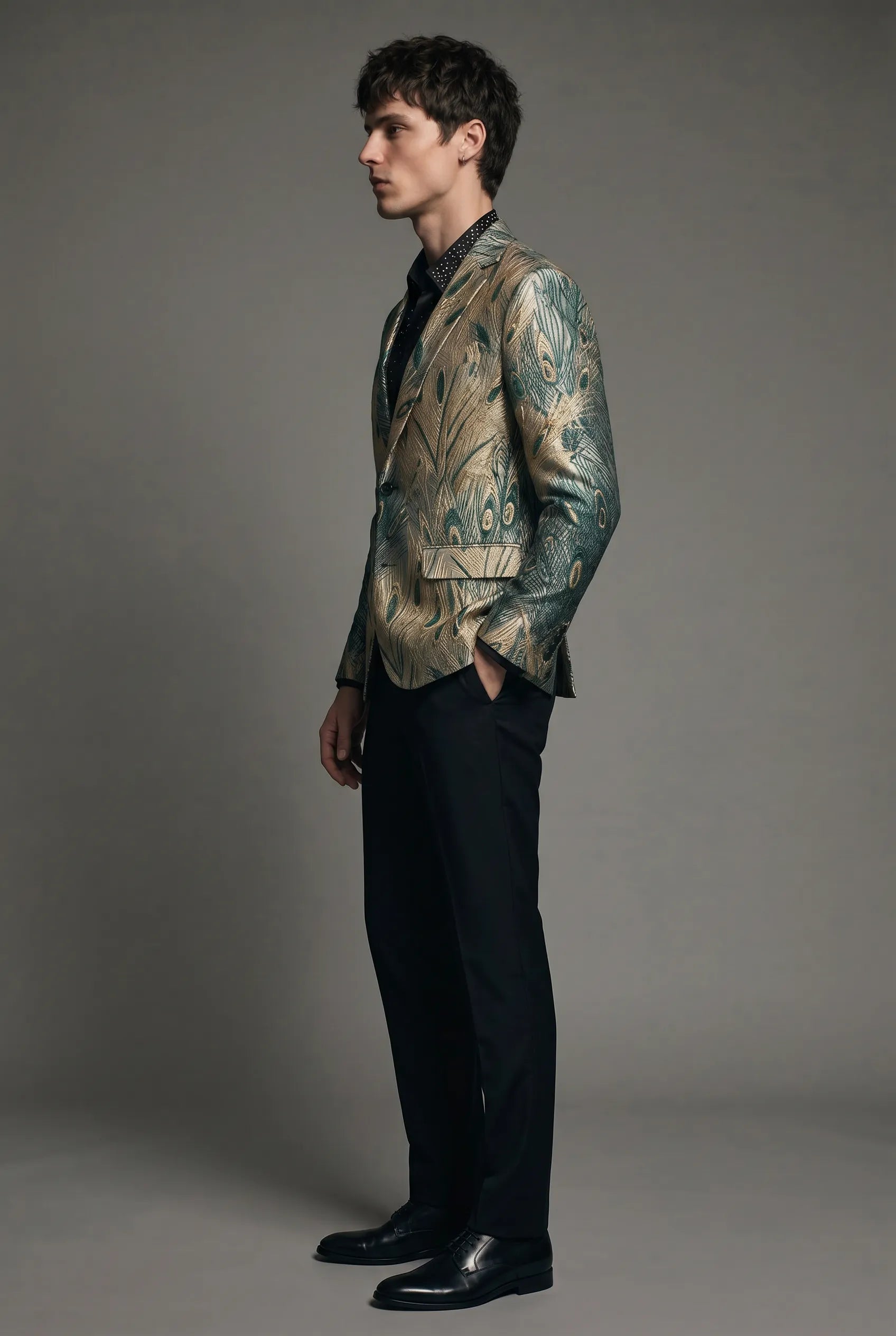 Emerald Argus Plume - Verdant Peacock Jacquard Resort Blazer