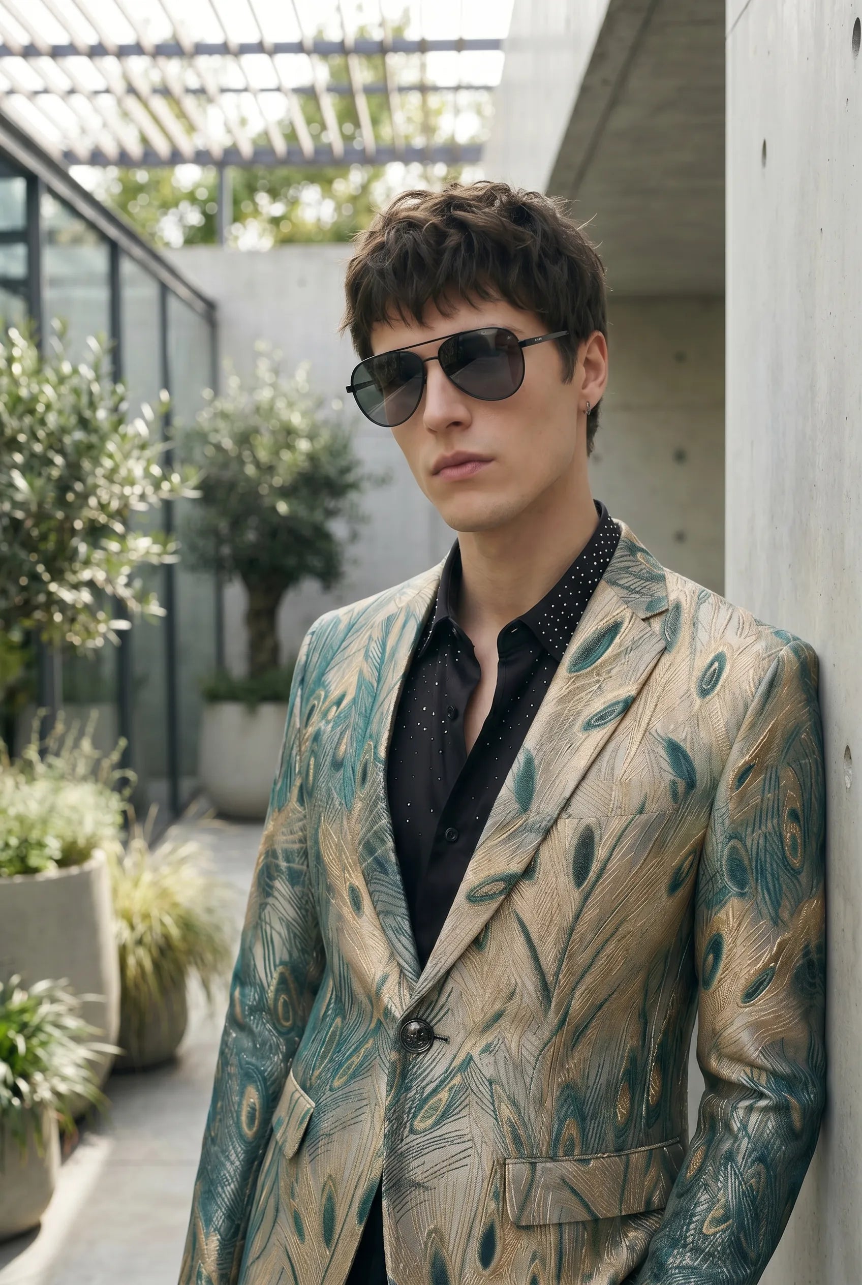 Emerald Argus Plume - Verdant Peacock Jacquard Resort Blazer
