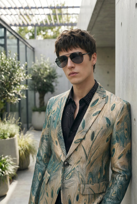 Emerald Argus Plume - Verdant Peacock Jacquard Resort Blazer