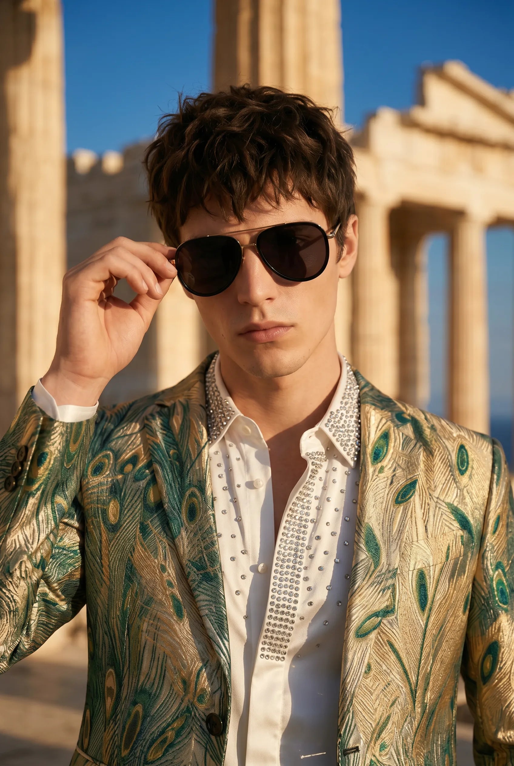 Emerald Argus Plume - Verdant Peacock Jacquard Resort Blazer