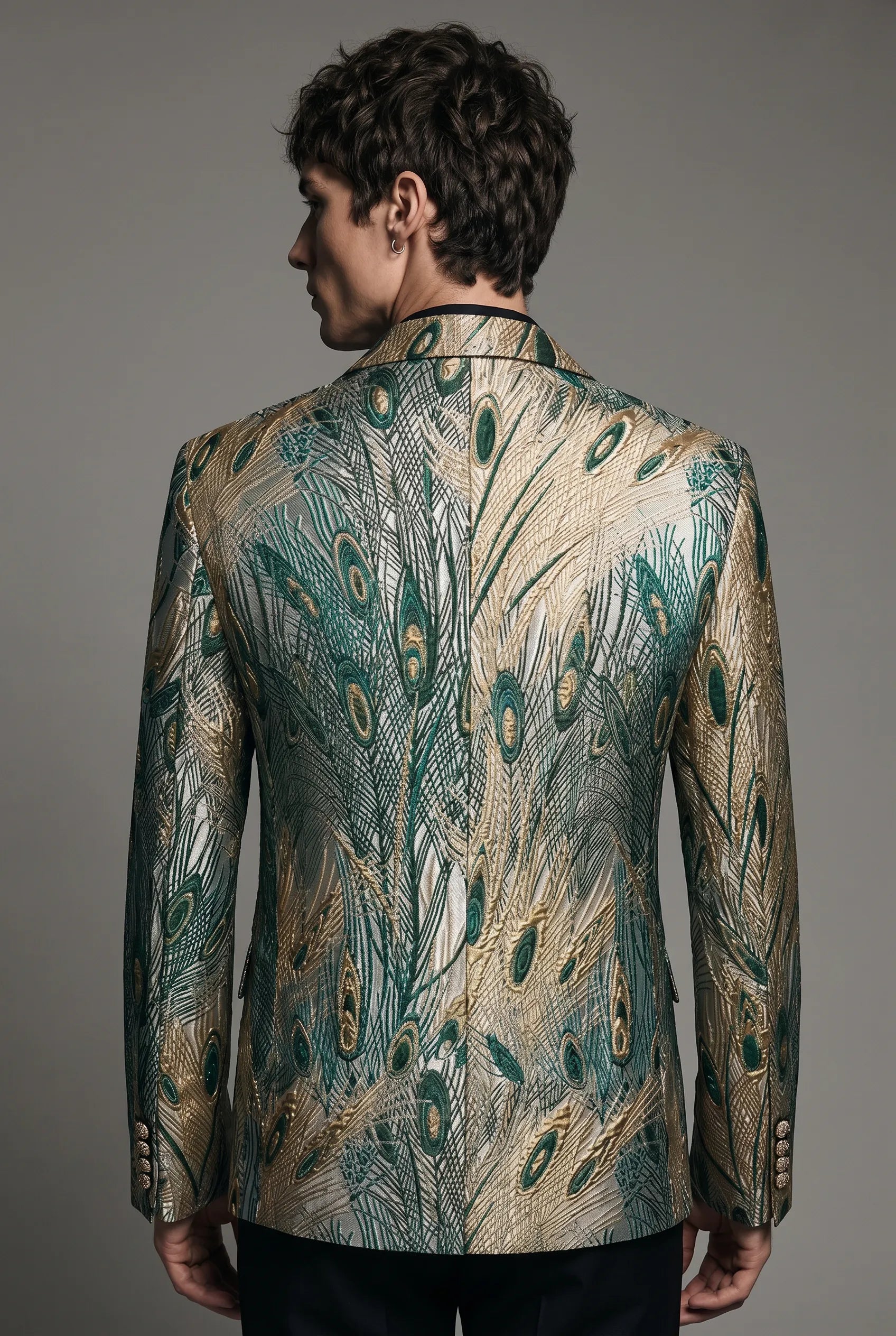 Emerald Argus Plume - Verdant Peacock Jacquard Resort Blazer