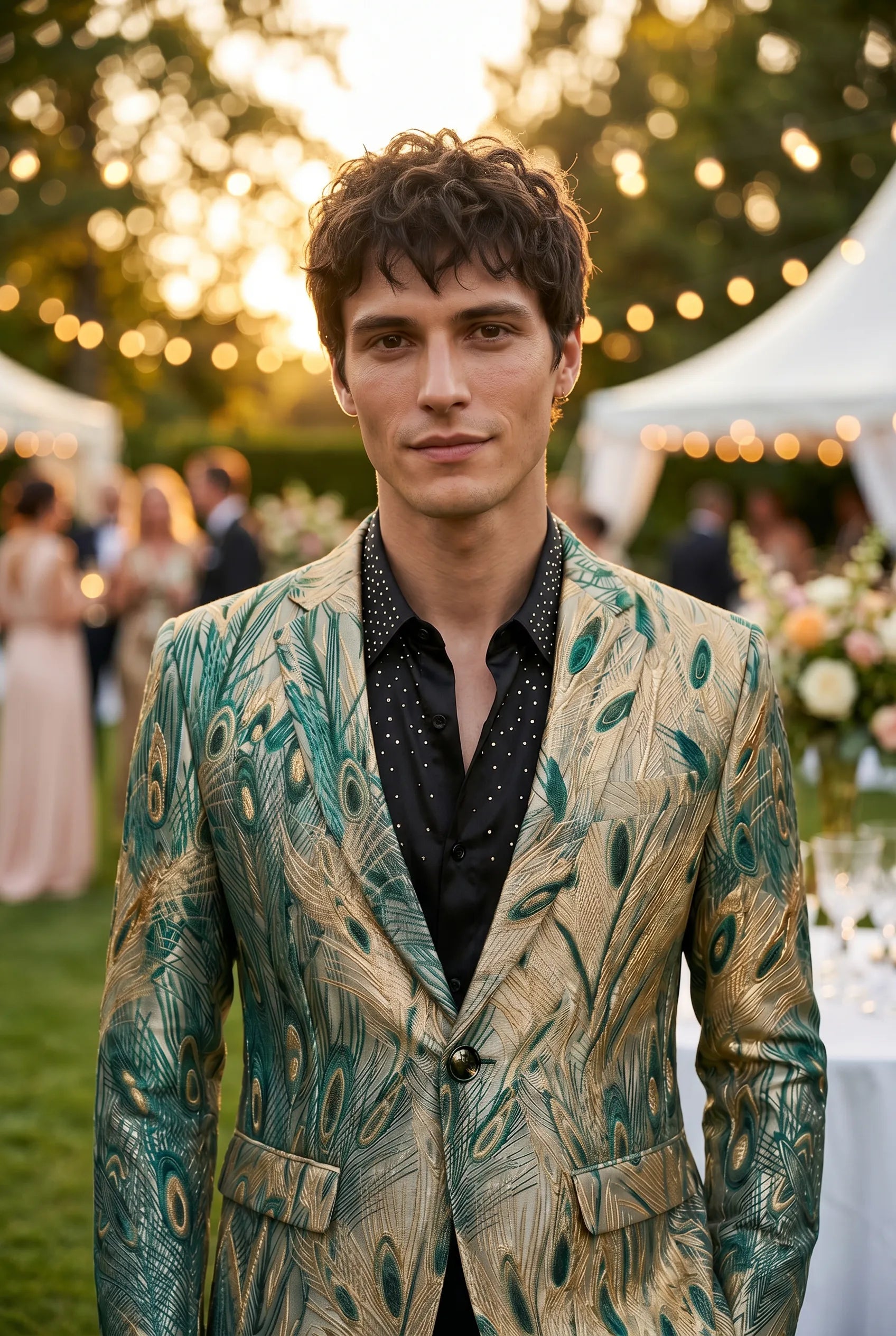 Emerald Argus Plume - Verdant Peacock Jacquard Resort Blazer