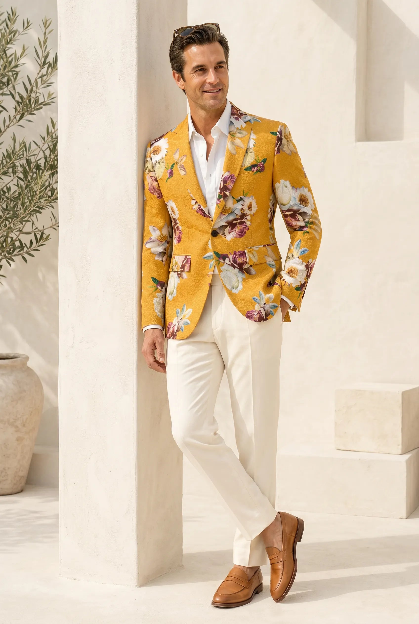 Sicilian Amber Escape - Mustard Floral Resort Blazer