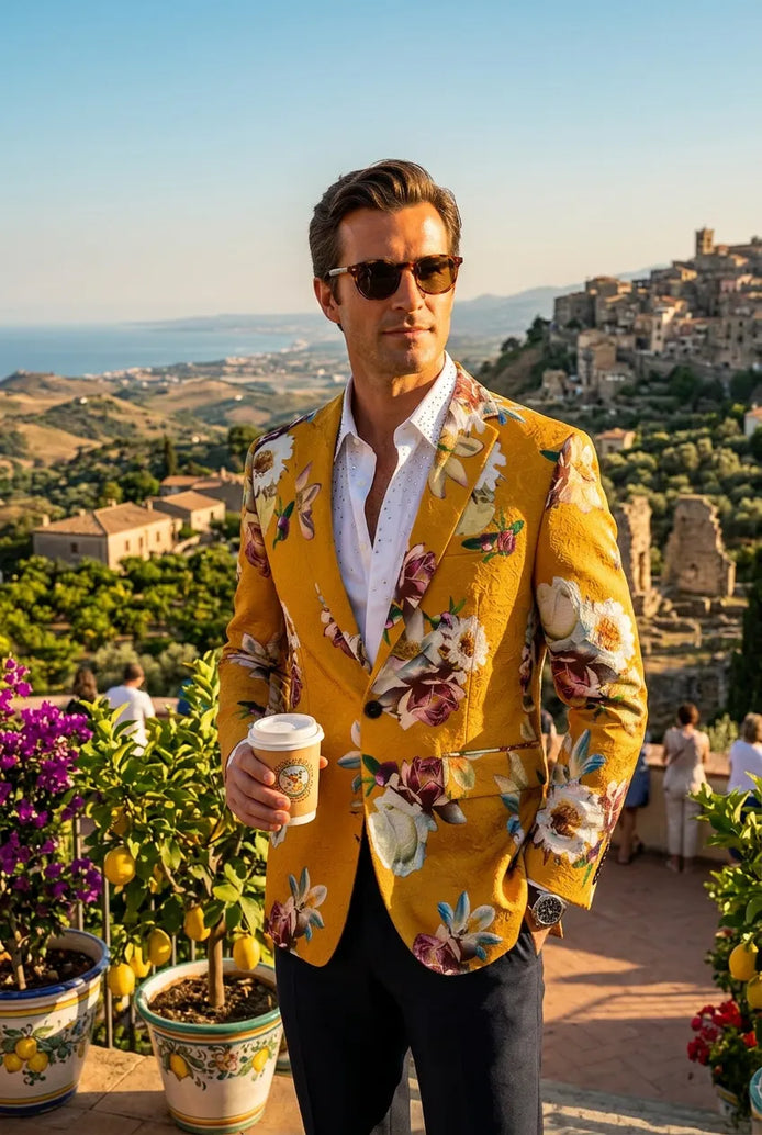Sicilian Amber Escape - Mustard Floral Resort Blazer