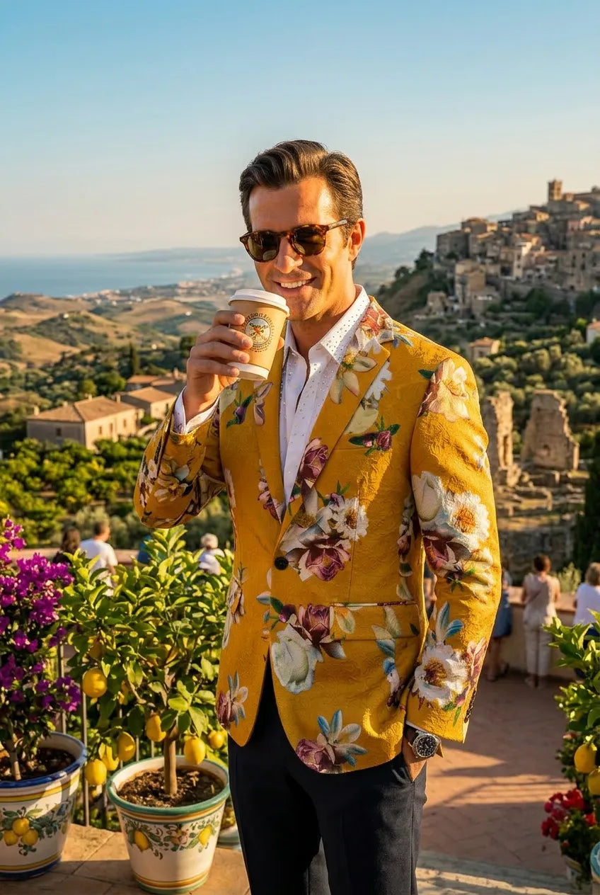 Sicilian Amber Escape - Mustard Floral Resort Blazer