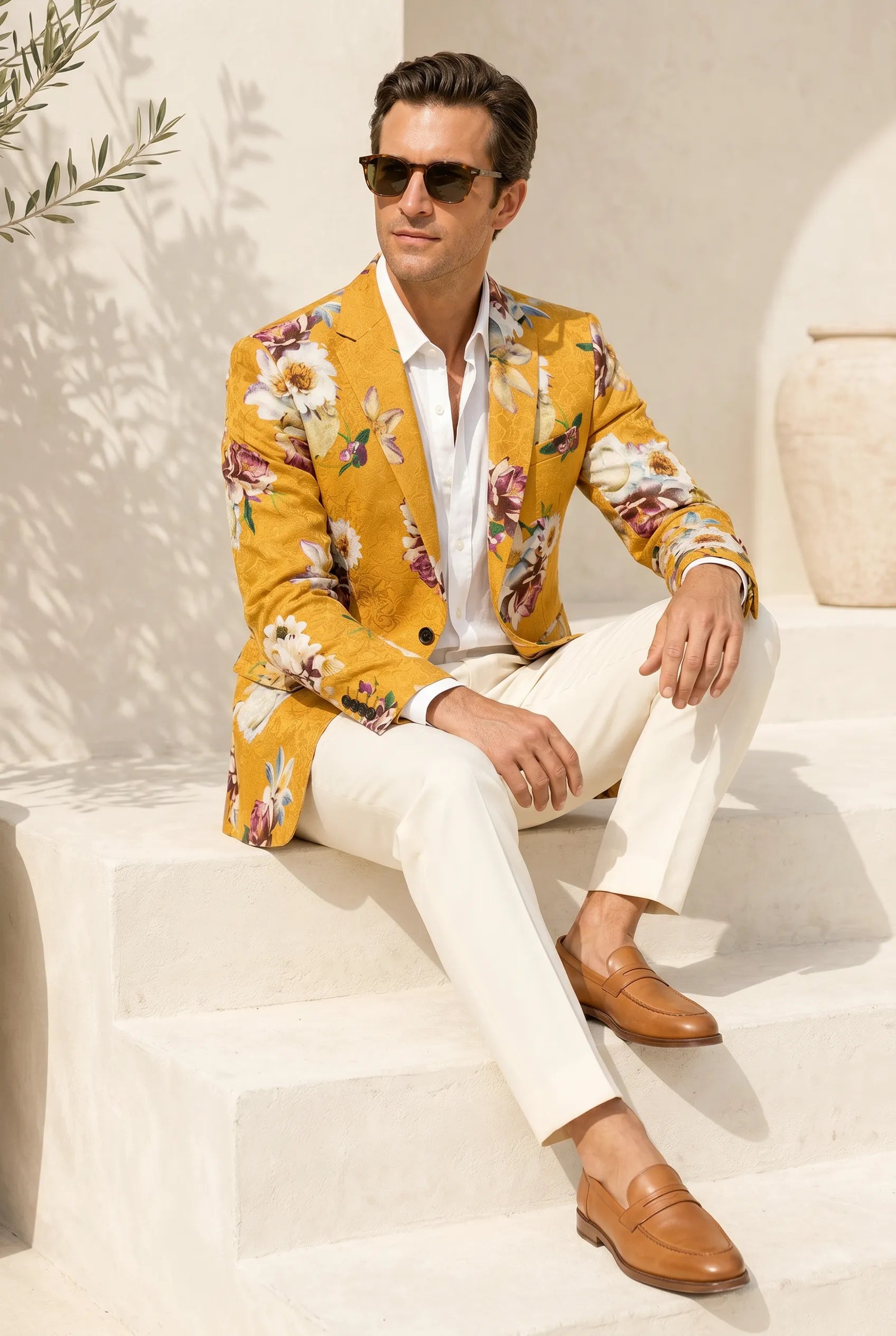 Sicilian Amber Escape - Mustard Floral Resort Blazer