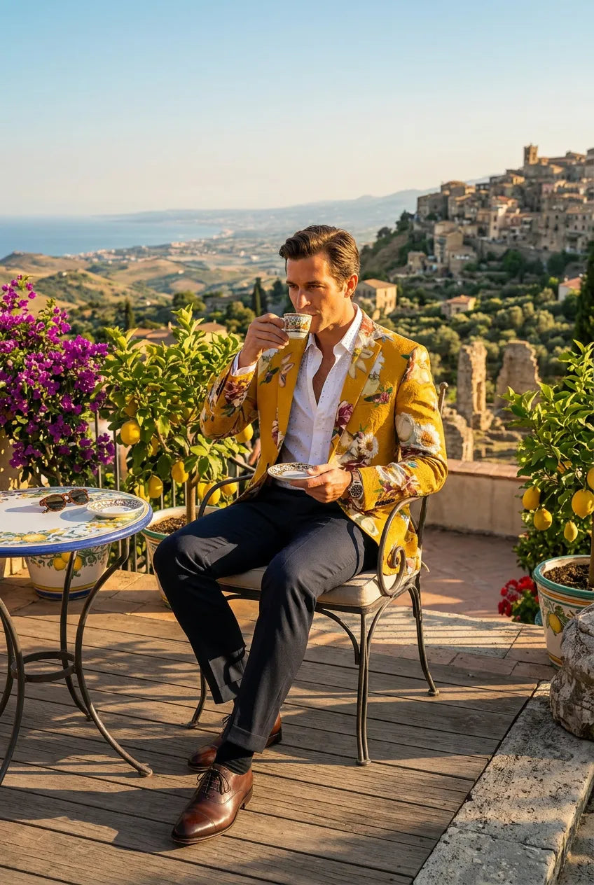 Sicilian Amber Escape - Mustard Floral Resort Blazer