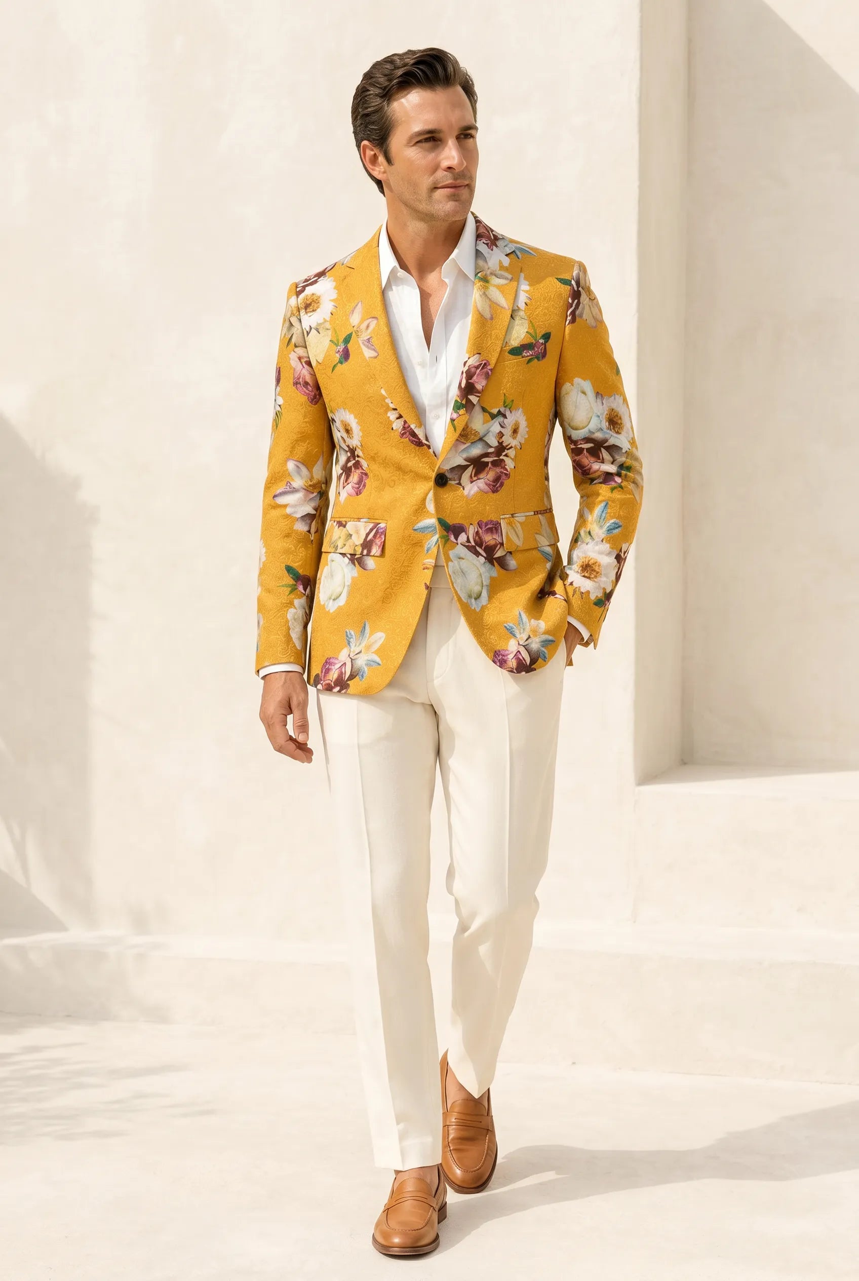 Sicilian Amber Escape - Mustard Floral Resort Blazer
