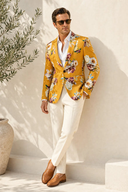 Sicilian Amber Escape - Mustard Floral Resort Blazer