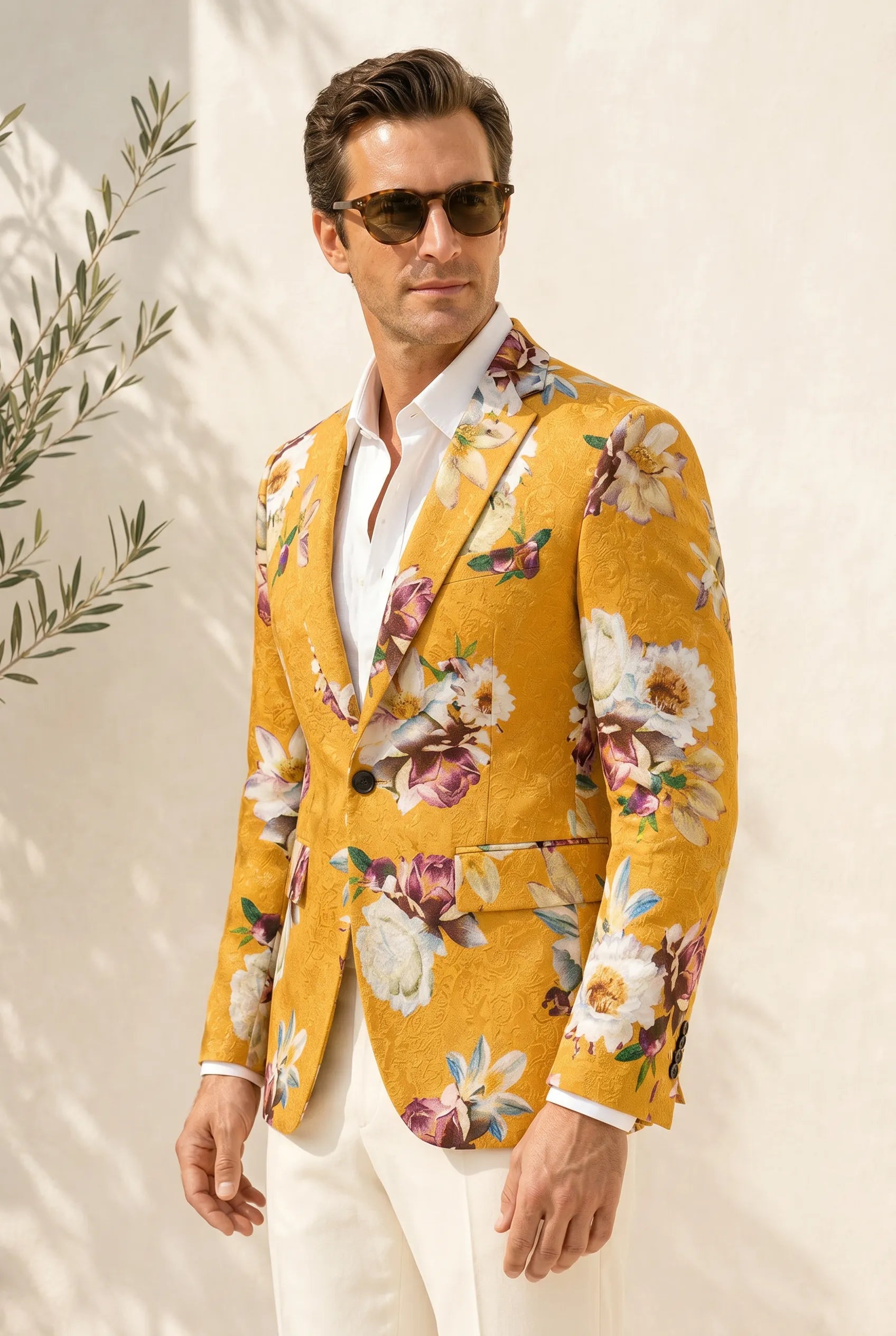 Sicilian Amber Escape - Mustard Floral Resort Blazer