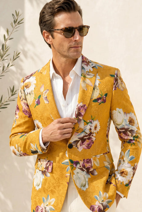 Sicilian Amber Escape - Mustard Floral Resort Blazer