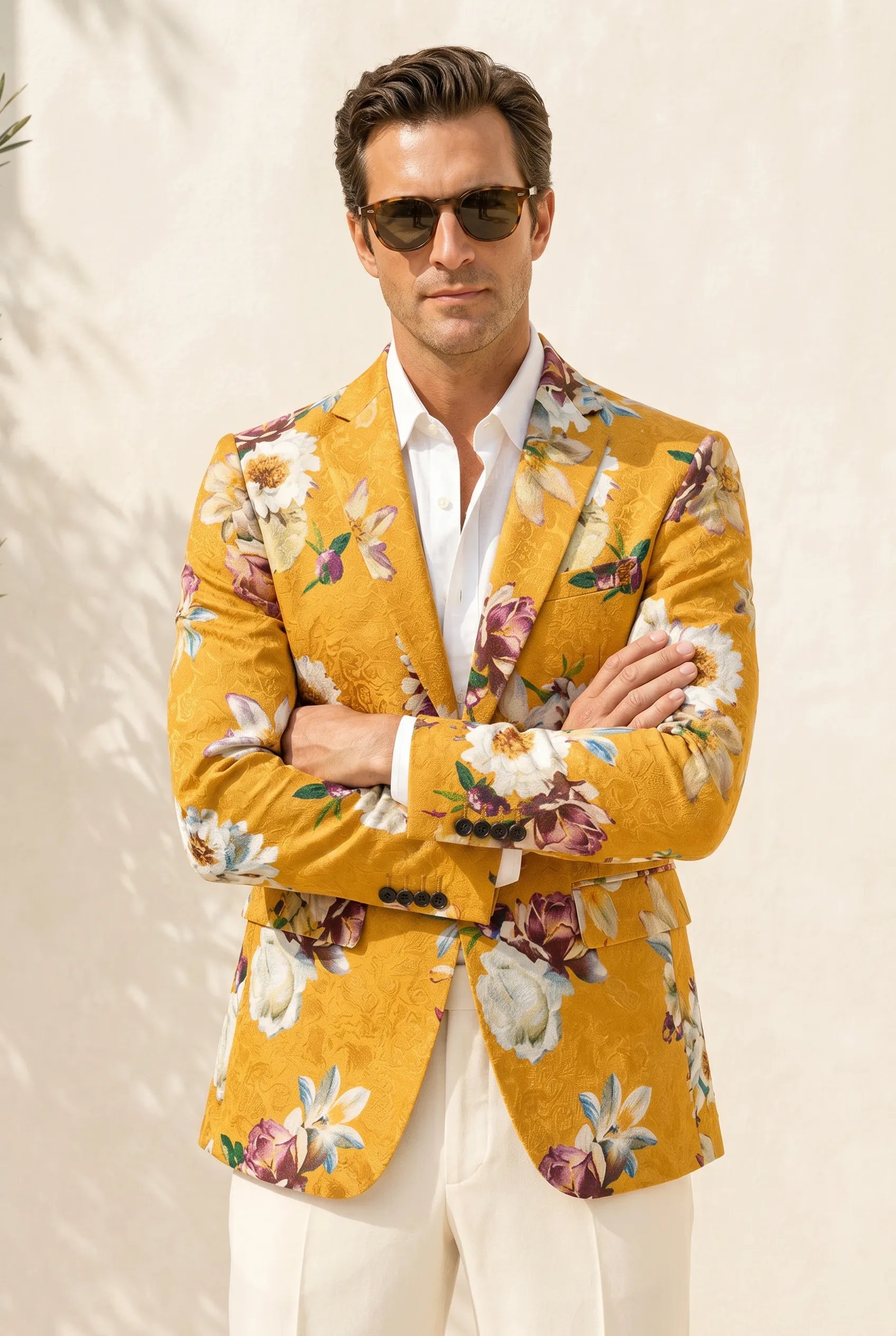 Sicilian Amber Escape - Mustard Floral Resort Blazer