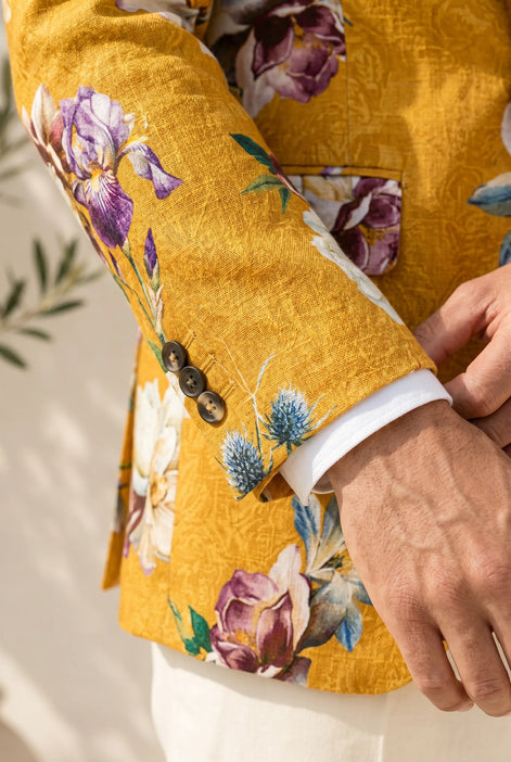 Sicilian Amber Escape - Mustard Floral Resort Blazer