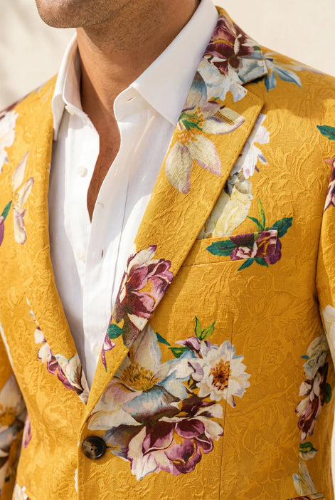 Sicilian Amber Escape - Mustard Floral Resort Blazer