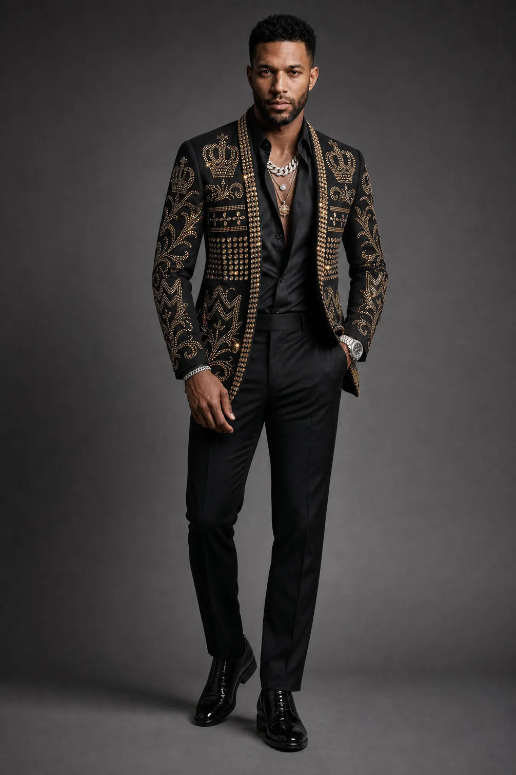 Diadem Pharaoh - Black & Gold Crown Crystal Dinner Jacket