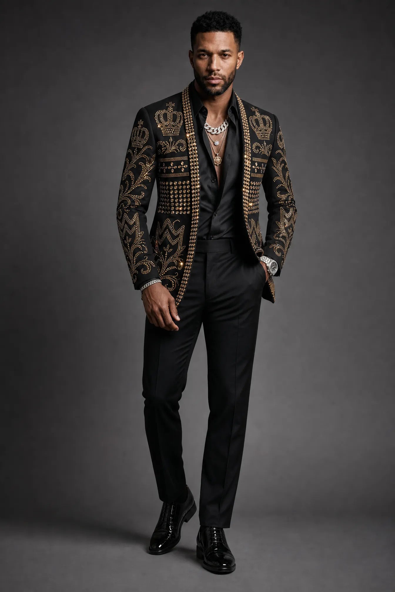 Diadem Pharaoh - Black & Gold Crown Crystal Dinner Jacket