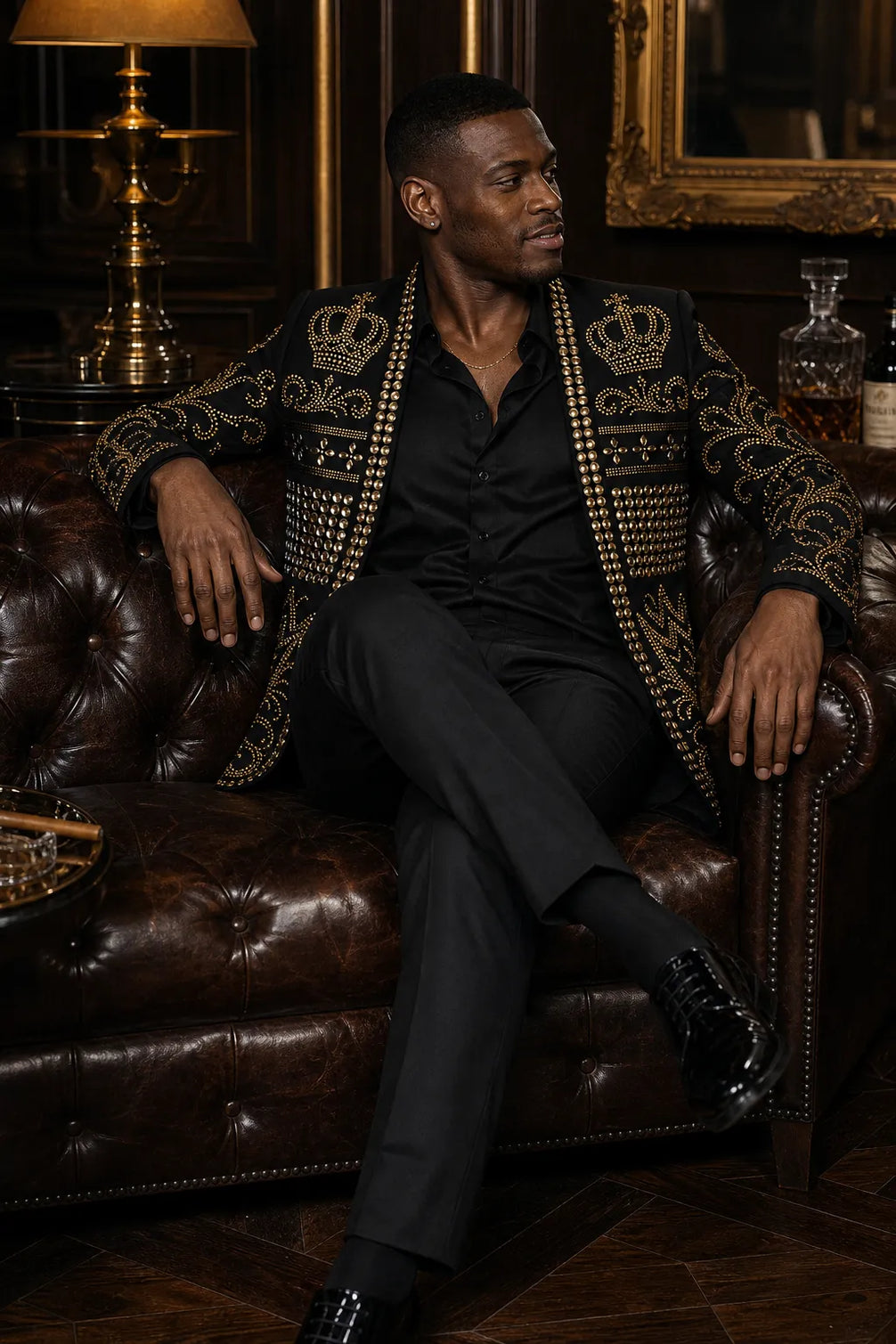 Diadem Pharaoh - Black & Gold Crown Crystal Dinner Jacket