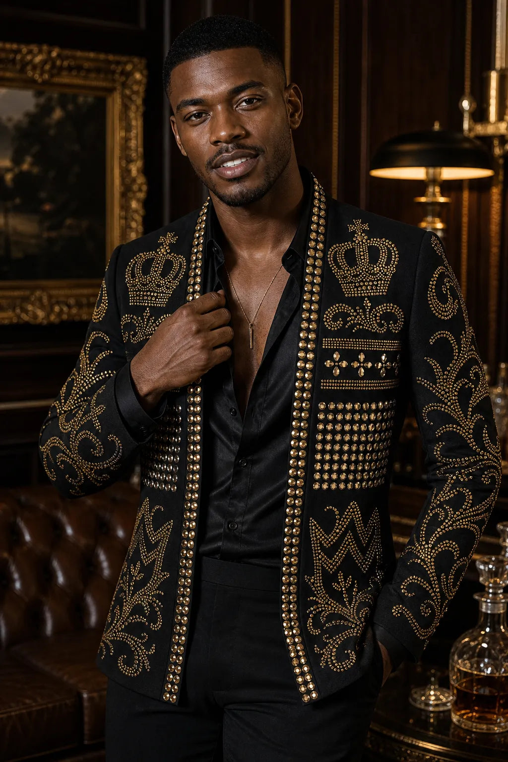 Diadem Pharaoh - Black & Gold Crown Crystal Dinner Jacket