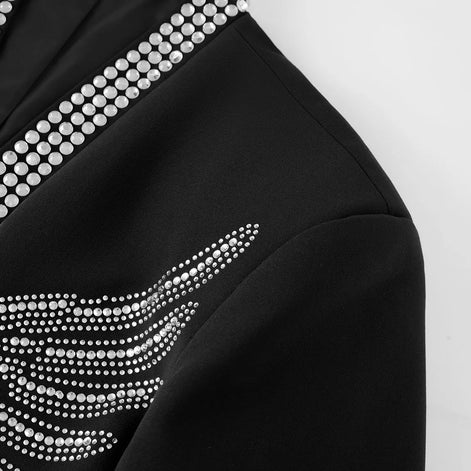 Midnight Aegis - Black & Silver Crystal Wing Dinner Jacket