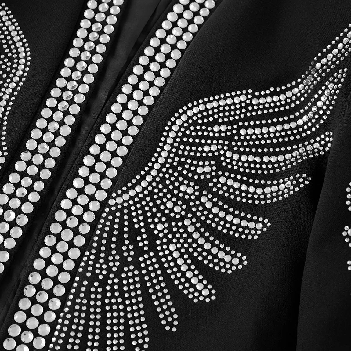 Midnight Aegis - Black & Silver Crystal Wing Dinner Jacket