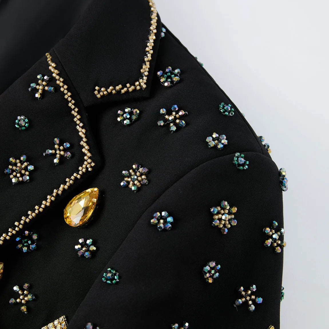 Citrine Aureole - Black & Amber Crystal Statement Blazer