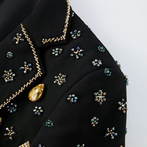 Citrine Aureole - Black & Amber Crystal Statement Blazer
