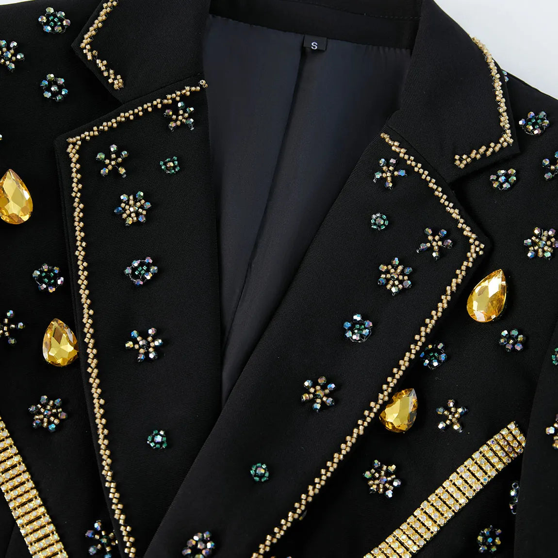 Citrine Aureole - Black & Amber Crystal Statement Blazer