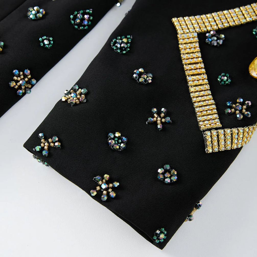 Citrine Aureole - Black & Amber Crystal Statement Blazer