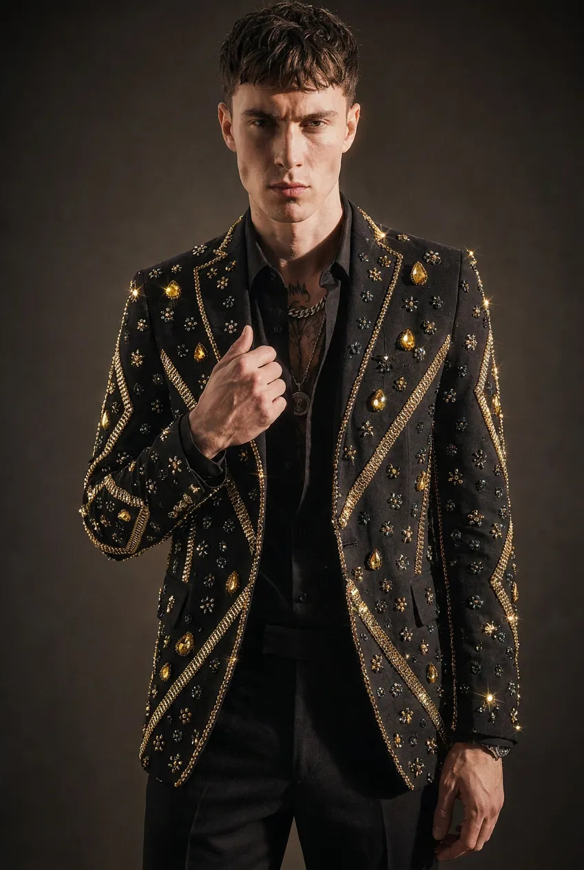 Citrine Aureole - Black & Amber Crystal Statement Blazer